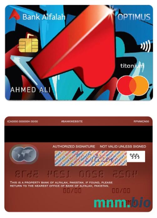 Pakistan Bank of Alfalah optimus credit przykład karty mastercard w formacie PSD